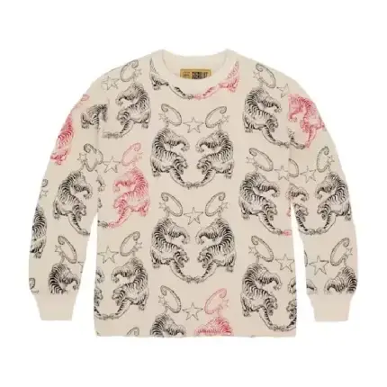 Corteiz Mens Tiger Waffle Sweatshirt Cream